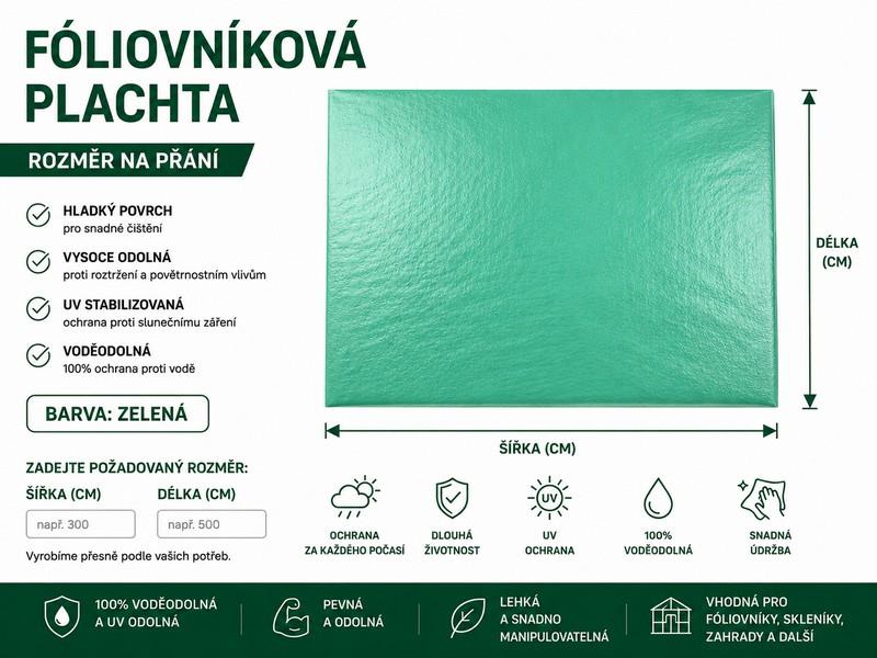 Fóliovníková plachta zelená 140g/m2 -  rozměr na přání - bez lemu