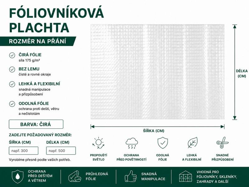 Fóliovníková plachta 175g/m2 čirá  -  rozměr na přání - bez lemu