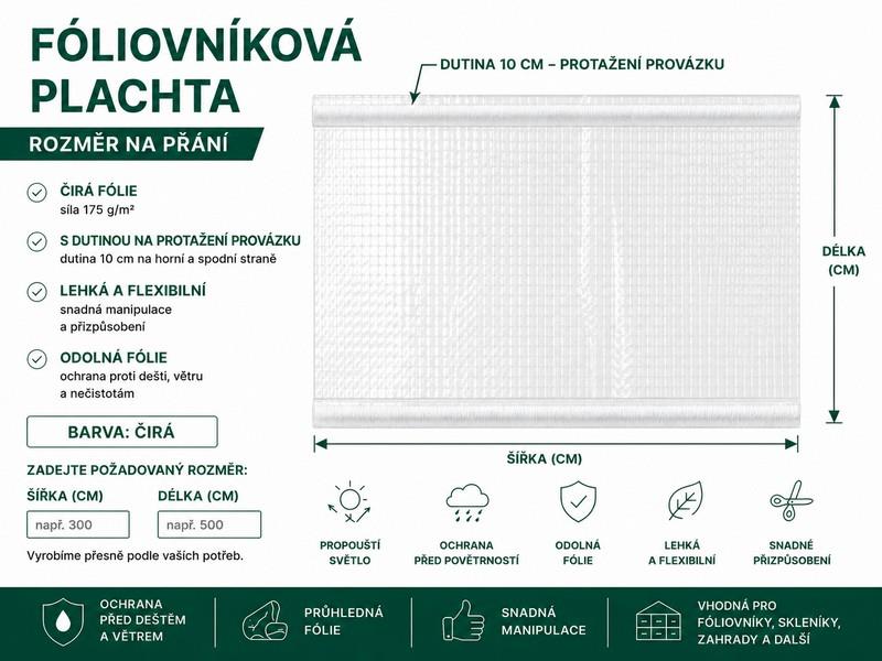 Fóliovníková plachta 175g/m2 čirá -  rozměr na přání - dutina