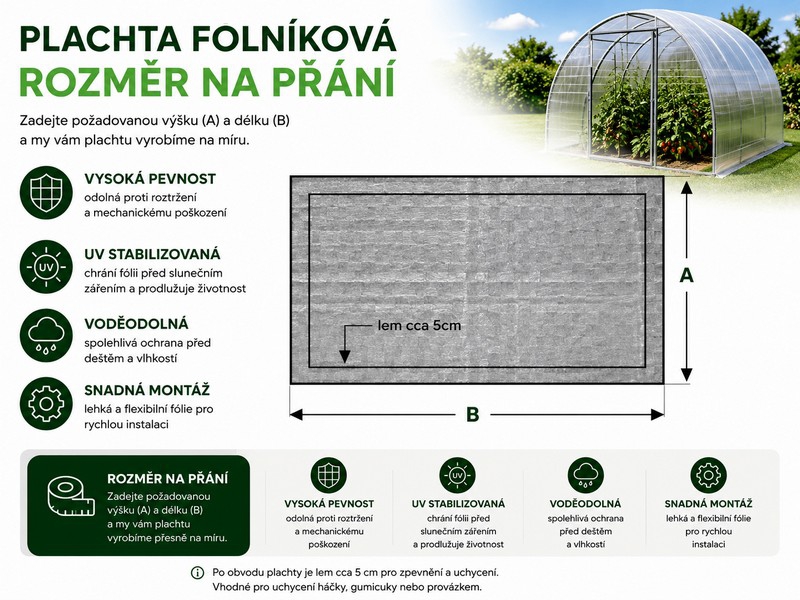 Fóliovníková plachta LD-PE tkaná - rozměr na přání - lemovaná