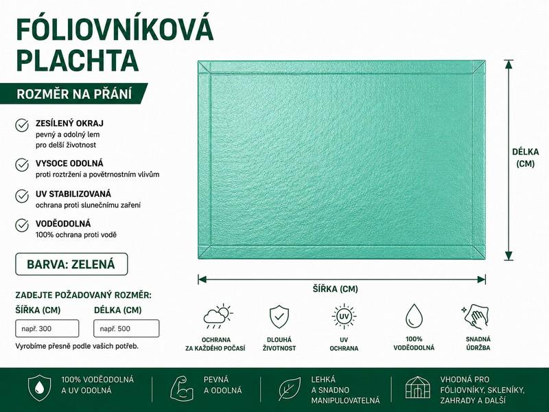 Fóliovníková plachta zelená 140g/m2 -  rozměr na přání - lemovaná