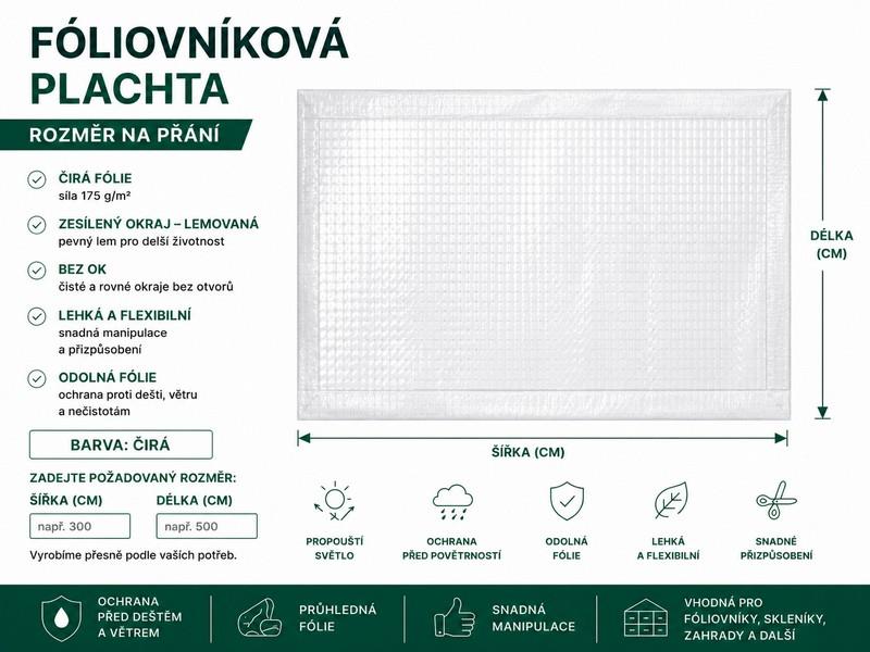 Fóliovníková plachta 175g/m2 čirá -  rozměr na přání - lemovaná