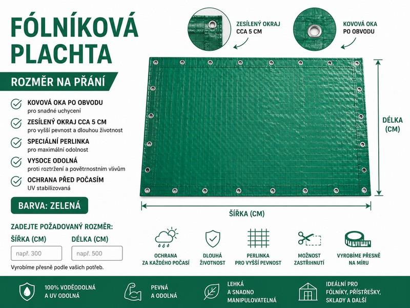 Perlinka 110g/m2 zelená - rozměr na přání -  lemovaná+oka