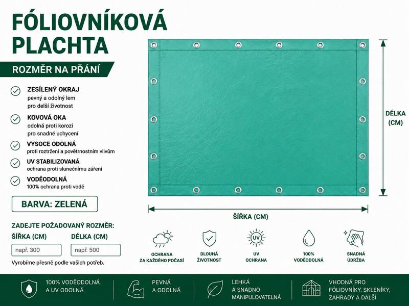 Fóliovníková plachta zelená 140g/m2 -  rozměr na přání - lemovaná + oka